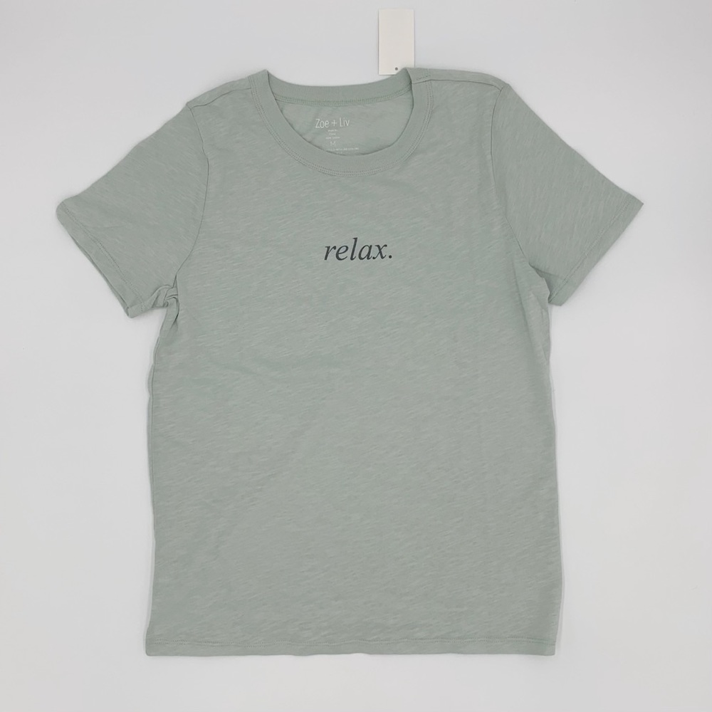 Zoe+Liv "Relax" Graphic Aqua Gray T-Shirt
